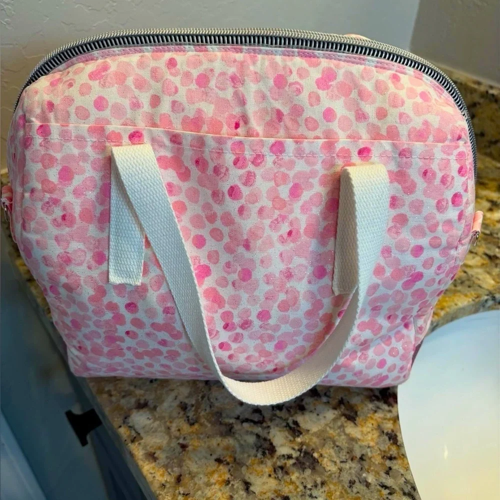 Makeup Pink Polka Dot Women's Bag, Handmade